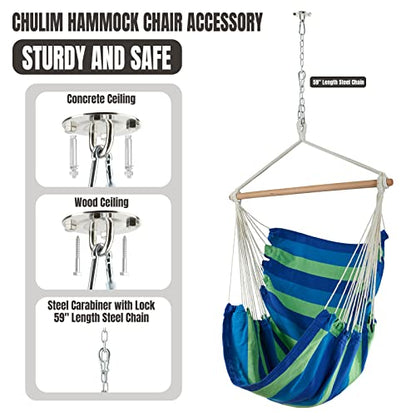 Chulim Hammock Chair Hanging Swing - Cotton Weave Canvas with Hardware Kits, Max 330Lbs, XL Hanging Chair for Indoor Outdoor Patio Yard - Blue Stripe - color: Blue Stripe