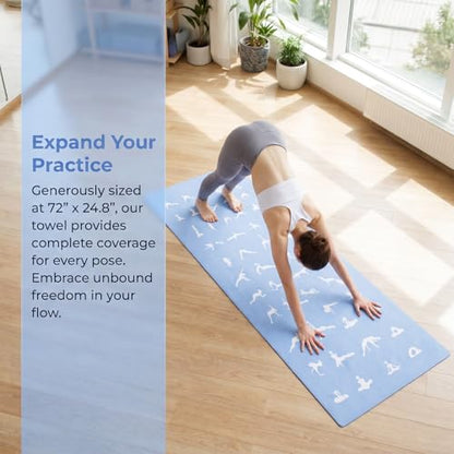 Hot Yoga Towel - Mat-Sized, Microfiber, Super Absorbent, Anti-Slip, 25" x 72" - for Exercise, Fitness, Pilates Gear, Blue