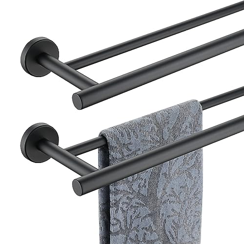 JQK Double Towel Bar 27 Inch, Matte Black Useable Length 24 Inch 304 Stainless Steel Thicken 0.8mm Bath Towel Rack for Bathroom, Towel Holder Wall Mount 2 Pack, TB100L24-PB-P2 - color: Matte Black, size: 27 Inch (2 Pack)
