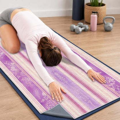 Hot Yoga Towel Non Slip, Ultra-Absorbent Yoga Mat Towel, Soft with Printed Design, Machine Washable, Yoga Pilates Towel Suitable for Exercise, Pilates, Yoga, 72x27in.Purple Stripe - color: Purple Stripe