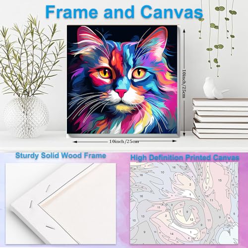 Artunion Framed Paint by Numbers Kit for Adults Beginners & Kids Ages 8-12,Colorful Cat Paint by Number with Frame,Easy Acrylic Paint by Numbers Kit on Canvas 10 * 10 Inch Without Easel - color: ZXT-182-F