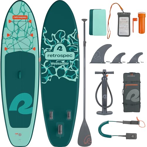 Retrospec Weekender Inflatable Stand Up Paddle Board Includes Paddle, Pump, and Accessories 10’6” Lightweight iSUP, Puncture Resistant Inflatable Paddle Board for Adults - color: Seafoam Ripple