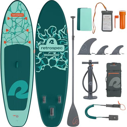 Retrospec Weekender Inflatable Stand Up Paddle Board Includes Paddle, Pump, and Accessories 10’6” Lightweight iSUP, Puncture Resistant Inflatable Paddle Board for Adults - color: Seafoam Ripple