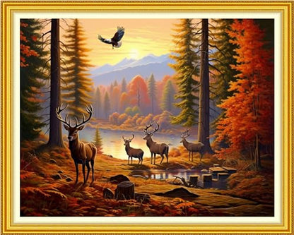 Funchey Stamped Cross Stitch Kits, DIY Cross Stitch Pattern for Adults Beginners Needlepoint Kits Embroidery Kit Arts and Crafts 11CT-Forest elk 16x20 inch - color: Handicraft patterns26