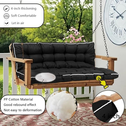Porch Swing Cushion Three Seat Waterproof, Black, 40 x 55in - color: Black, size: 40 x 55in
