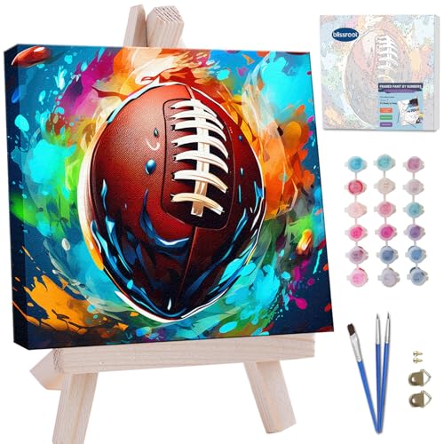 Blissroot Framed Paint by Numbers Kit for Adults Beginner &Kids Ages 8-12, 12x12inch American Football Paint by Numbers with Frame,Large Sports Paint by Number Framed Canvas (Without Easel) - color: BR012F, size: 12"x12"