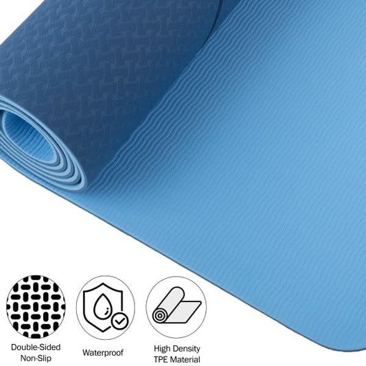 Non-Slip Yoga Mat with Alignment Marks – Lightweight Exercise Mat with Carry Strap for Home Workout or Travel by Wakeman Outdoors - color: Blue