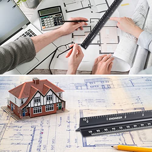 Architectural and Engineering Scale Ruler Set, Imperial Measurements 12'', Black Laser-Etched Aluminum Architect Triangular Ruler for Architects, Students, Draftsman, and Engineers | Black, Laser-Etched Aluminum Architect Triangular Ruler for Architects,