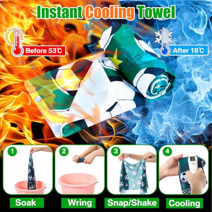 Hosuly Cooling Towel Bulk 32 x 12 Inch Ice Towel Chilly Soft Sport Yoga Athletes Gym Workout Camping Fitness Running - color: Soccer Style