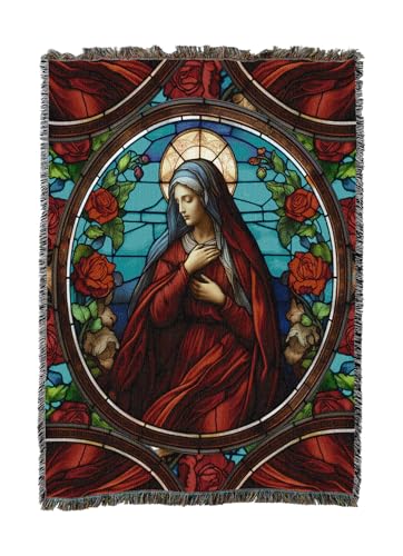 Pure Country Weavers Mary Rose Stained Glass Blanket - Religious Gift Tapestry Throw Woven from Cotton - Made in The USA (50X60) - color: Mary Rose Stained Glass, size: 50x60