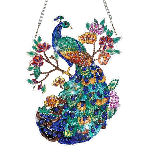 MAXBYE Peacock Diamond Art Kits for Adults Hanging Ornament, DIY Special Crystal Diamond Painting kit, Double Sided Painting Kits for Beginners Gift Wall Home Decoration 8×8 Inch - color: 19-Peacock