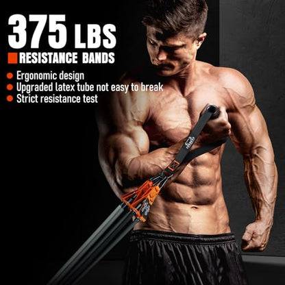 Resistance Bands with Handles, 175lb Exercise Bands for Working Out - color: 375LBS Black Orange