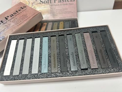 12-Pack Grey Tone Square Soft Pastels&10Sheets 5 Color Sanded Pastel Paper (15.4" x 10.7")