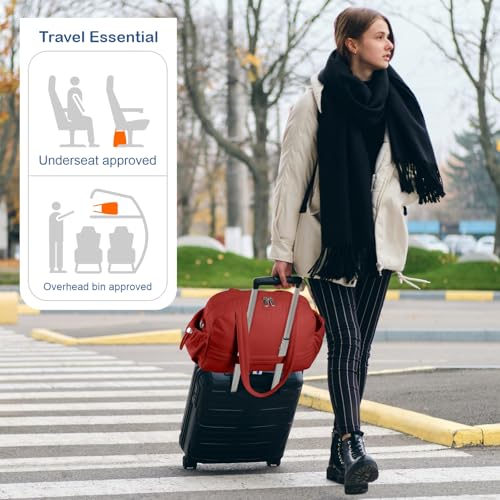 TOPDesign Travel Duffel Bag for Women, Puffer Gym Bag Sports Tote with Wet Pocket, Carry On Weekender with Luggage Sleeve (Maroon) - color: Maroon