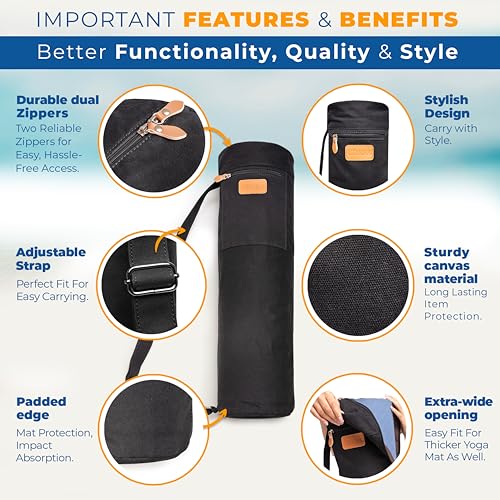 UDANA Canvas Yoga Mat Bag for Women & Men, Full-Zip Carrier with 3 Pockets & Adjustable Strap, Stylish Gym & Pilates Bag – Available in Multiple Sizes