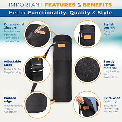 UDANA Canvas Yoga Mat Bag for Women & Men, Full-Zip Carrier with 3 Pockets & Adjustable Strap, Stylish Gym & Pilates Bag – Available in Multiple Sizes