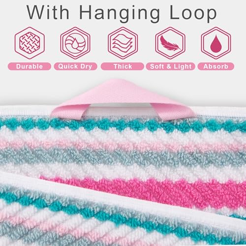 VOOVA & MOVAS Striped Towels 6 Pack, 100% Cotton, Pink Aqua - color: Pink + Aqua + Teal Striped, size: 6 PCS Bathroom Towels