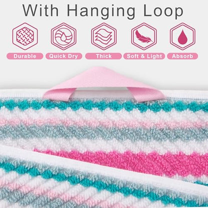 VOOVA & MOVAS Striped Towels 6 Pack, 100% Cotton, Pink Aqua - color: Pink + Aqua + Teal Striped, size: 6 PCS Bathroom Towels