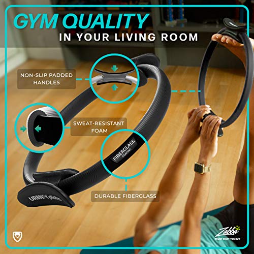 URBNFit Pilates Ring - 12" Magic Circle w/Dual Grip, Foam Pads for Inner Thigh Workout, Toning, Fitness & Pelvic Floor Exercise - Yoga Rings w/Bonus Exercise Guide - color: Black