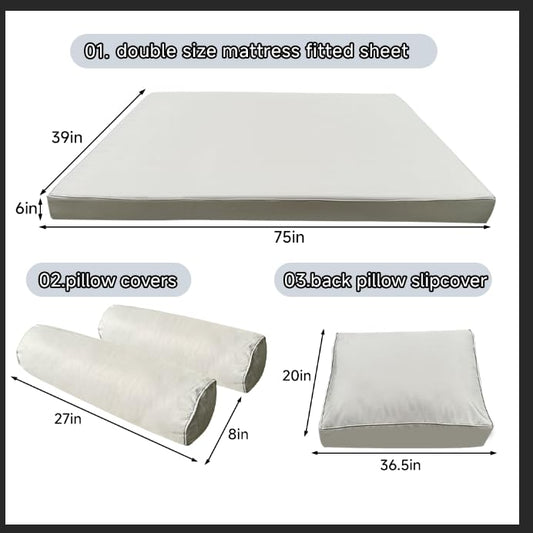 Outdoor Daybed Cushion Cover Twin,Daybed Mattress Bolster Pillow Fitted Sheet Cover,Twin Size Outdoor Daybed Cushion Cover（Cover ONLY Size 6" D x 75" W x 39" H, Dark Blue with White Trim - color: Dark Blue With White Trim