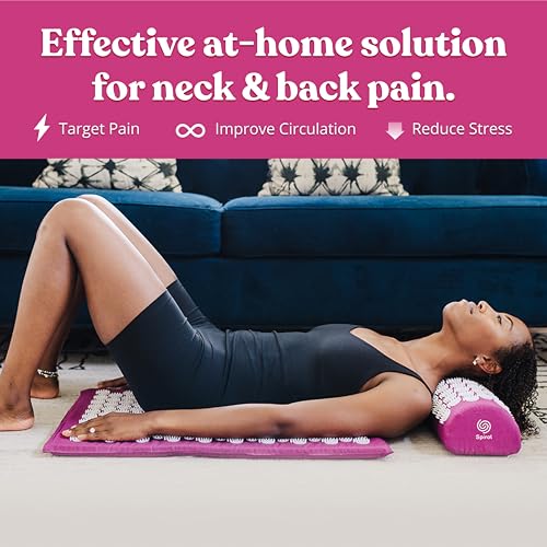 Spirol Acupressure Mat and Pillow Set for Back, Neck and Shoulder Pain Relief, with Flexible Acupressure Spikes, Includes Carry Bag (Amethyst) - color: Amethyst