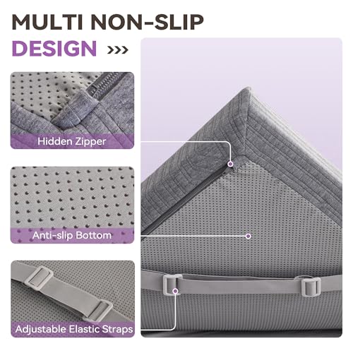 BDEUS 3.8 inch Extra Firm Memory Foam Mattress Topper Queen Size for Big Guys, Supportive Mattress Pad for Back Pain Relief, Firm Foam Bed Topper with Senior Grey Cover, 60 × 80 Inch - size: Queen, style: 3.8 inch