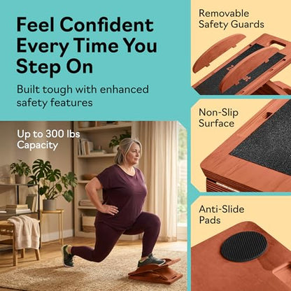 Slant Boards for Exercise, Wooden Slant Board, Calf Stretch Board with 7 Incline Angles, Velour Board, Balance Board & Calf Stretcher, Portable Incline Board for Physical Therapy, Ankle Mobility, Heel & Knees - color: Dark Brown
