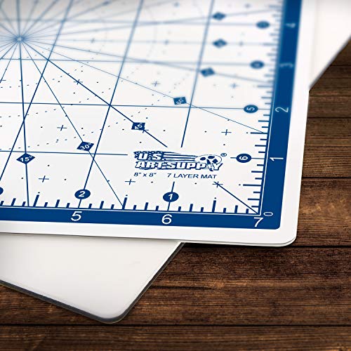 U.S. Art Supply 8"x8" Self-Healing Cutting Mat 7-Ply - Rotary White/Blue | Craft Mat, Non-Slip Cutting Mats for Crafts, Sewing, Quilting, Scrapbooking - size: 8"L x 8"W