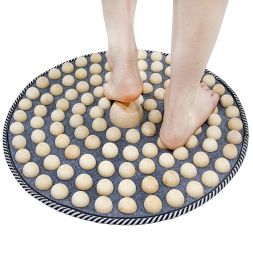 Wood Foot Acupressure Mat - Ergonomic Foot Massager Mat for Feet Relax, Wood Massage Tool -Foldable Pressure Point Pad