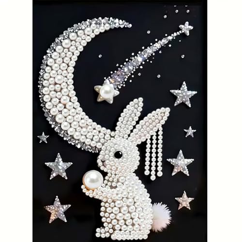 Rabbit Pearl Diamond Art Kits For Adults,Diamond Painting Kit 12 X 16 Inch | 5D Diamond Painting Kits For Beginner,DIY Pearl Rhinestones Diamond Dots Painting for Home Wall Decor - color: HL109