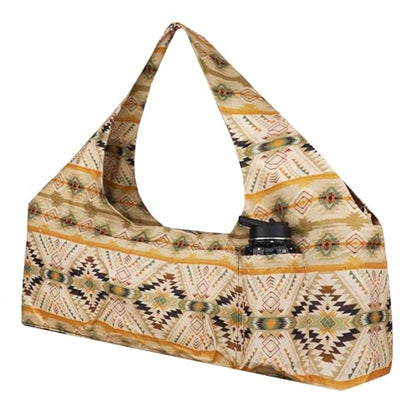Large Yoga Mat Bag Yoga Bags and Carriers Fits All You Stuff Yoga Tote Bag with Yoga Mat Strap, Elastic Pockets and Zipper Pockets - color: beige