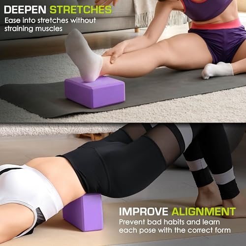 ProsourceFit Foam Yoga Blocks, High Density EVA Yoga Bricks 4”x 6” x 9” (Set of 2) - color: PURPLE