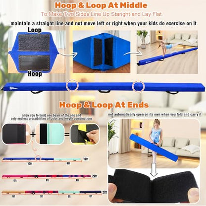 Marfula 6 FT / 8 FT / 9 FT Folding Gymnastics Beam Foam Balance Floor Beam - color: Blue, size: 9 Ft