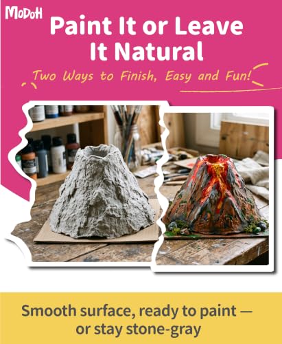Modoh Paper Mache Clay, Just Add Water – 2 Pack (500g Total), Easy Sculpting Paper Mache Powder for Volcano Projects, School Crafts, DIY Sculpture, Fast Drying, Paintable, Non-Toxic Craft Material - color: Gray