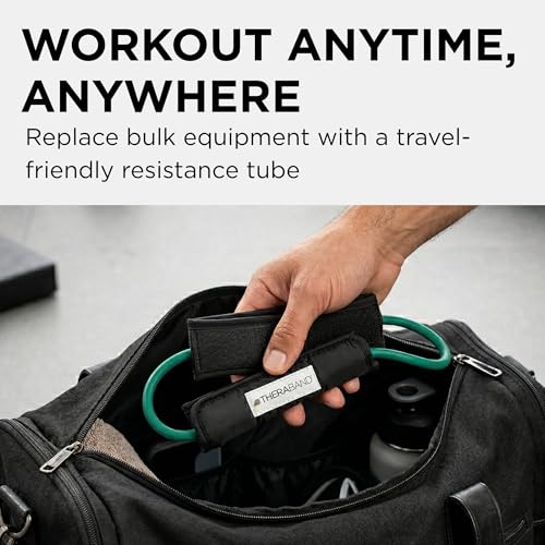 THERABAND Resistance Tubes, 12" Padded Cuffs, Green, Heavy, Level 3 | Professional TheraBand elastic resistance for exercise, physical therapy and at-home workouts - color: Level 3 / Heavy - Green