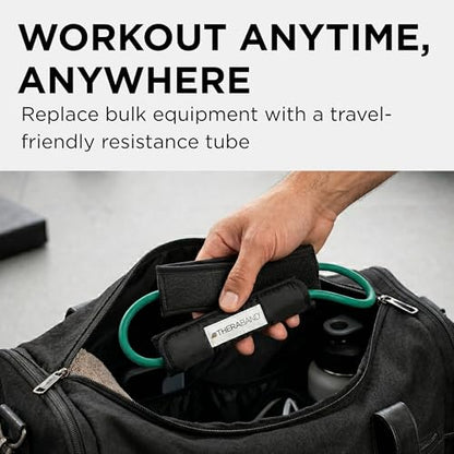 THERABAND Resistance Tubes, 12" Padded Cuffs, Green, Heavy, Level 3 | Professional TheraBand elastic resistance for exercise, physical therapy and at-home workouts - color: Level 3 / Heavy - Green