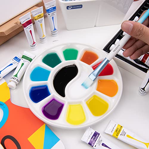 MEEDEN 12-Well Round Porcelain Watercolor Paint Palette for Watercolor Gouache Acrylic Oil Painting, 7-Inch - style: ROUND