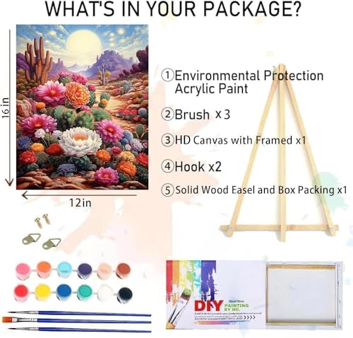 MIRCVSH Landscape Paint by Numbers Kit for Adults,Adult Paint by Number with Wooden Framed,Desert Cactus Flowers Paint by Number for Home Wall Decor 12x16 Inch - color: DKH027