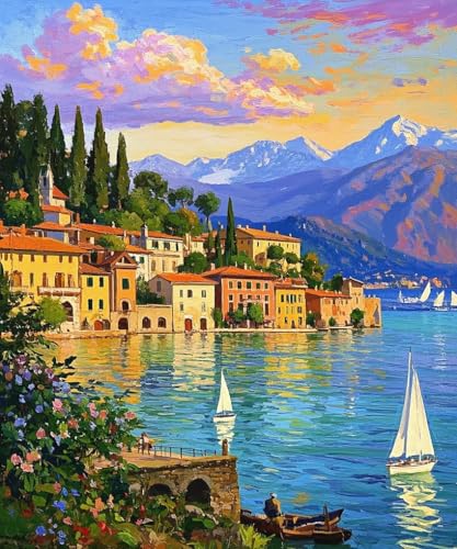 ZRIZQ Paint by Numbers Kit for Adults Beginner Landscape,City Scape,16x20 | Full set with wooden brushes,rolled canvas,rich paints.Calming activity.Beginner friendly.Just open and paint. - color: 16"X20"Rolled Canvas-Landscape 16