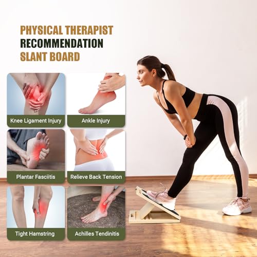 Slant Board Calf Stretching, 300 LBS Capacity Portable Wooden Incline Board