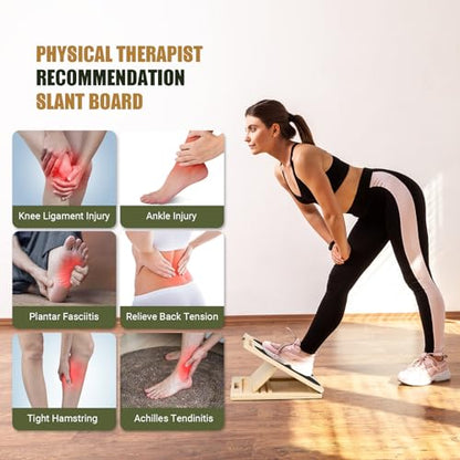Slant Board Calf Stretching, 300 LBS Capacity Portable Wooden Incline Board