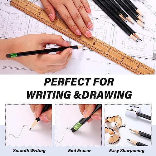 TecUnite 60 Pcs HB Pencils #2 Unsharpened Wood Cased Pencils with Eraser Hexagonal Pencil Cute Graphite No 2 Pen for Adults Gifts Exam School Office Sketching Learning(Black, Green) - color: Black, Green