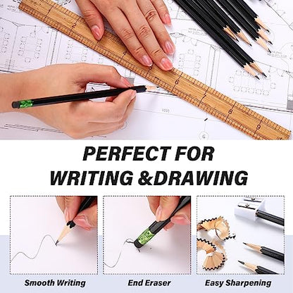 TecUnite 60 Pcs HB Pencils #2 Unsharpened Wood Cased Pencils with Eraser Hexagonal Pencil Cute Graphite No 2 Pen for Adults Gifts Exam School Office Sketching Learning(Black, Green) - color: Black, Green