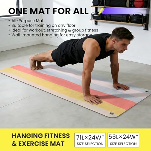 Hanging Fitness Exercise Mat, All-Purpose Non-Slip Workout Mat with Metal Grommets, Rollable Yoga Mat for Yoga, Strength Training & Stretching - color: 56*24Multicolor, size: 56*24inch（5mm）