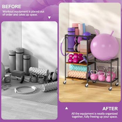 Dumbbell Rack, Yoga Mat Storage Holder, Home Gym Storage Rack, Workout Equipment Storage Organizer, Weight Storage Holder Rack with Hooks and Wheels - size: 5 Tier