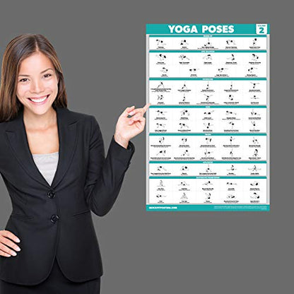 Palace Learning 4 Pack - Yoga Poses Poster Volume 1, 2 & 3 + Yoga Positions with Yoga Blocks - Beginner Yoga Position Exercise Charts - English and Sanskrit Names