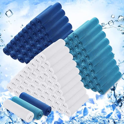 Hosuly 150 Pack Cooling Towels Bulk 40 x 12 Inch Large Chilly Breathable Sweat Sports Cold Towels Sublimation Microfiber Ice Neck Rag for Hot Weather Workout Gym Team Gift (Dark Blue,Light Blue,White) - color: Dark Blue,light Blue,white
