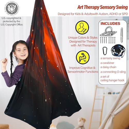 Sensory Swing for Kids Holds 300lbs Therapy Cuddle Hammock Chair - color: Space Brown
