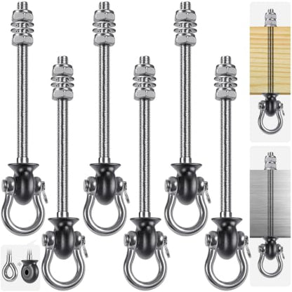 Dolibest Set of 6 Permanent Antirust Stainless Steel 304 Heavy Duty Swing Hangers, Playground Porch Yoga Seat,for Wood and Steel Beam Yoga Hammock Chair Punching 1500LB Capacity,180° Swing,9.64'' - color: 9.64'' - 6 Pcs
