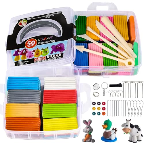 CiaraQ 50-Color Polymer Clay Oven Bake Modeling Kit | 5 sculpting tools, 2-layer storage box, acc. pack, guide. Great for school, home, gifts, kids & artists. - color: 50 Colors, size: 25g / pcs